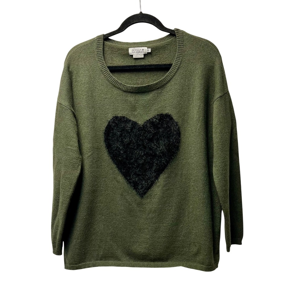 Molly Bracken Sweater M/L Olive Green Preppy Ski Cabin Outdoors Romantic Earthy